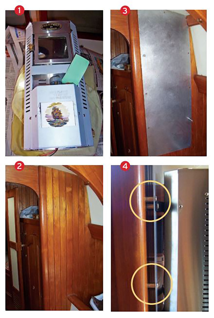 Four photos demonstrating steps 1-4 on how to extend your boating season by installing a diesel heater