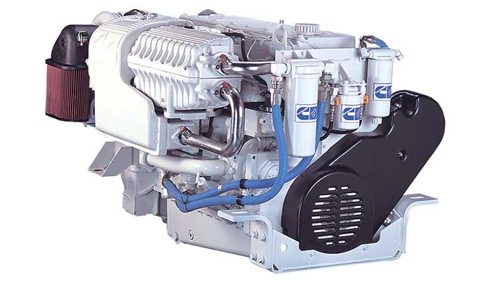 Product shot of a brand new diesel boat engine. 