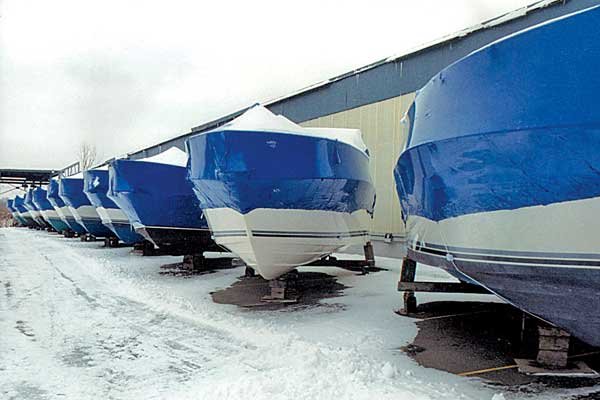 Covered Boats Stored Onshore