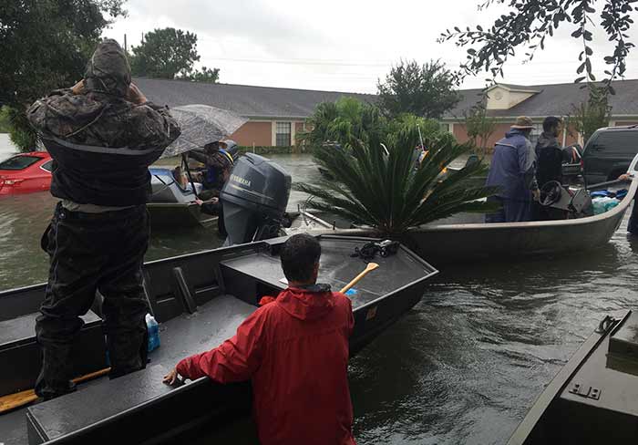 Boat rescue in flood waters