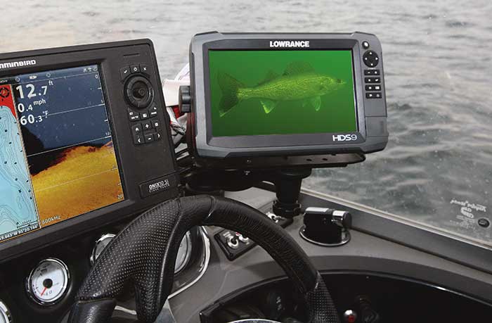 Aqua-Vu Multi-Vu HD Pro underwater camera mounted on boat helm