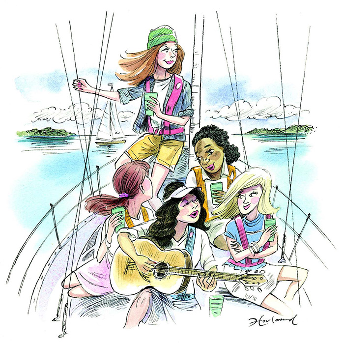 Illustration of Women Having Fun on Sailboat