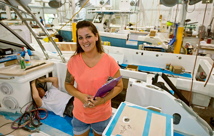 Danielle McIntosh on the Everglades Boat Factory Floor