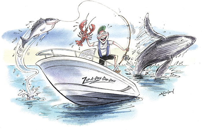 Illustration of man fishing on a boat named Zip-A-Dee-Doo-Da