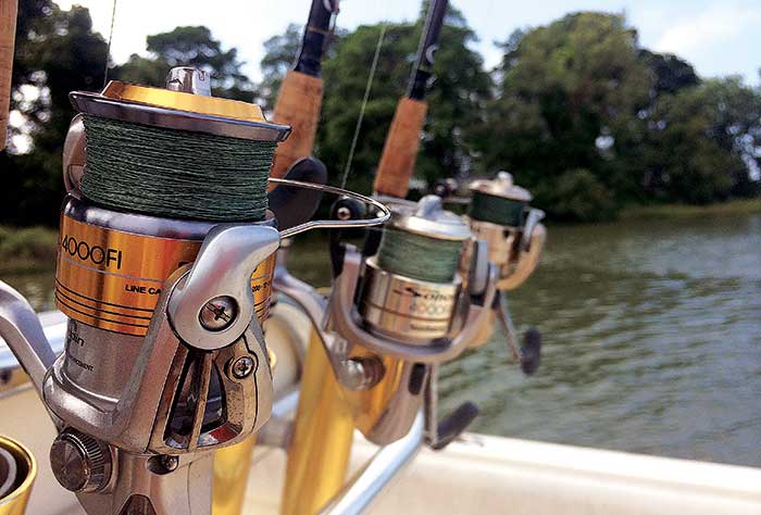 Closeup of fishing rod and reel