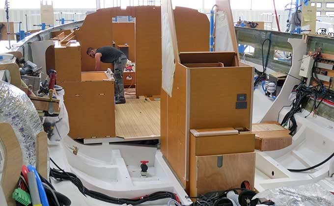 Unfinished interior of boat