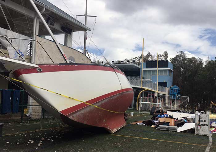 Sailboat damaged by Hurricane Irma