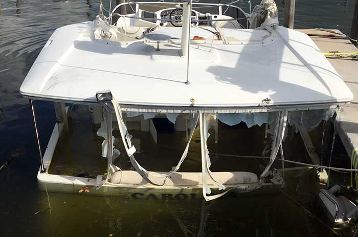 Sunken powerboat after Hurricane Irma