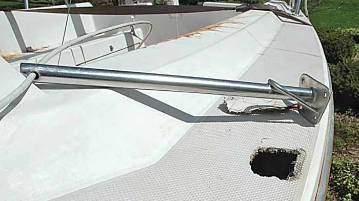 Stanchion punches hole through hull