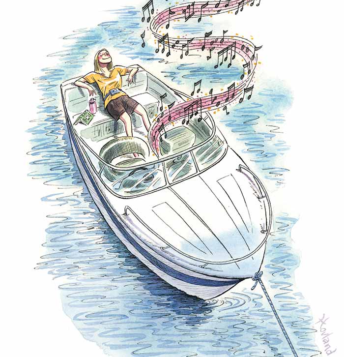 Listening to music on a boat cartoon
