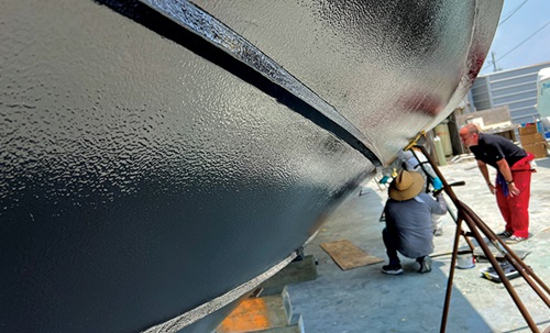 Close up view of Hempel Silic One fouling release paint after applied to a vessel.