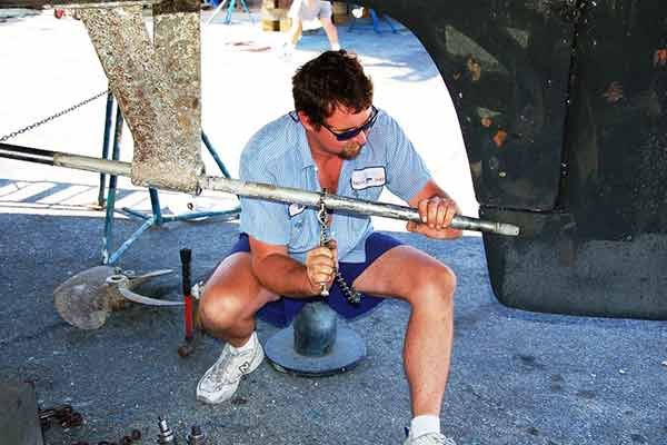 Skilled work on author's boat at Camachee Yacht Yard in St. Augustine, Florida