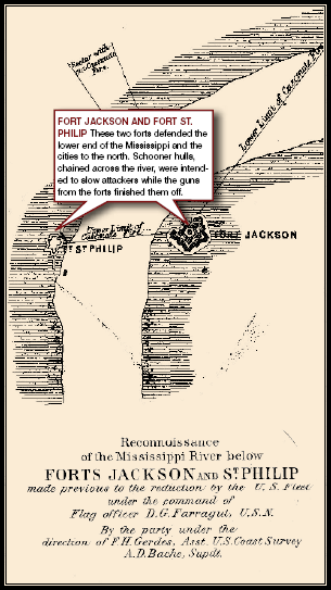 Map of Fort Jackson and Fort St. Philip (Map: NOAA)