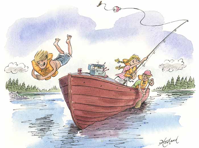 Family boating fun illustration