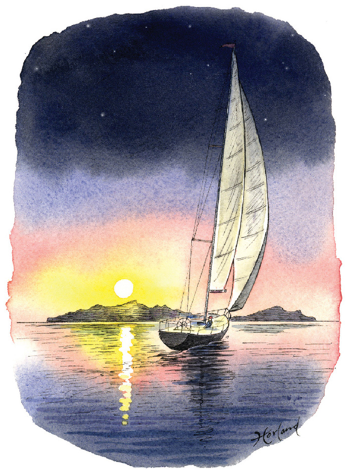 Sunset Sailboat Illustration
