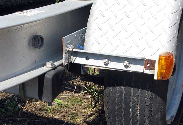 Close-up of wheel and brake on a boat trailer
