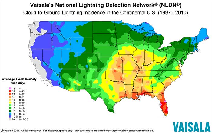 Cloud to ground flash density map