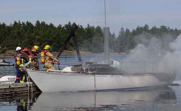 Putting out boat fire