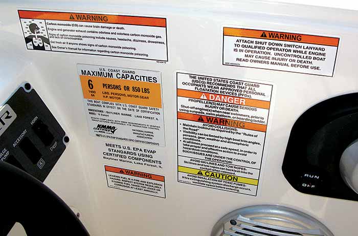 Safety labels on boat