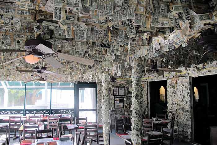 Dollar bills line restaurant