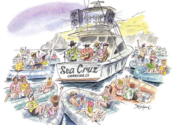Concert on a boat cartoon