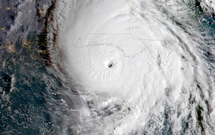 Satellite view of Hurricane Michael over the southeastern coast of the United States