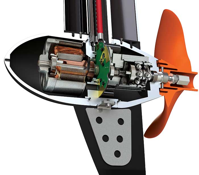 Cross section of a Torqeedo electric outboard motor