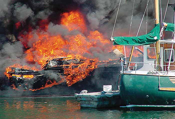 Spilled gas boat fire