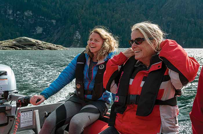 Hannah and Melissa Croan take the dinghy to the Malibu Club