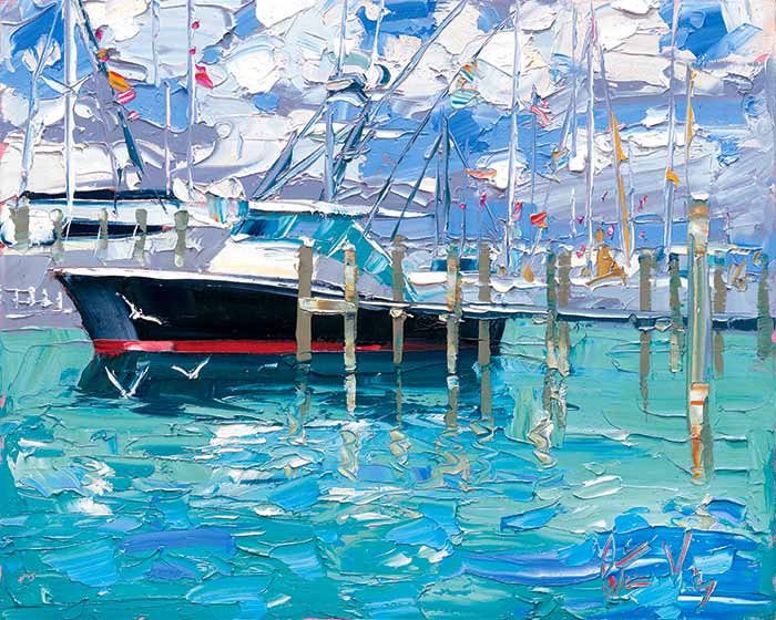 Docked boat painting