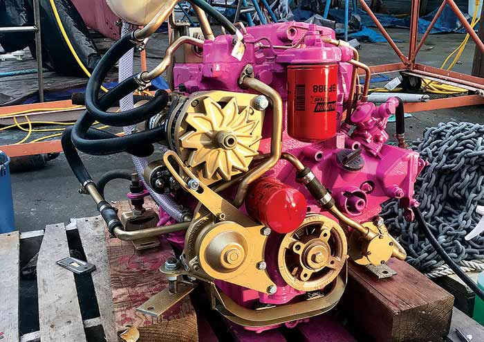  Tortuga’s worn-out engine with coat of pink and gold paint