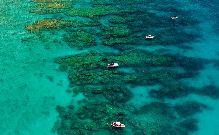 Aerial view of boats moored at Looe Key inside the Florida Keys National Marine Sanctuary