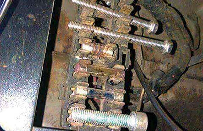 Custom fit bolts shown in the fuse block or copper pipe "fuses" shown in generator cutover switch