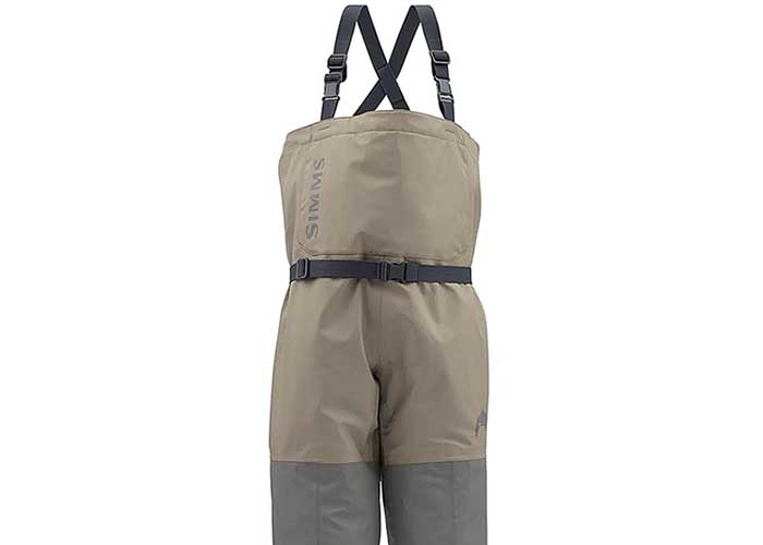 Product photo, Simms Kid's Tributary Waders in beige and gray