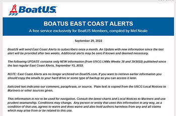 BoatUS East Coast Alerts newsletter screenshot