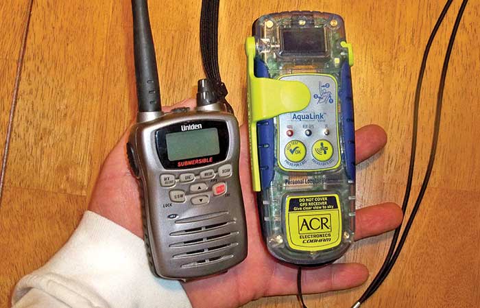 Handheld VHF radio and a personal locator beacon