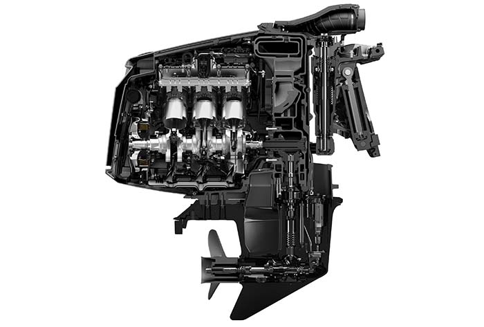 Rotex 150 horsepower outboard boat engine cutaway view showing inside of the engine