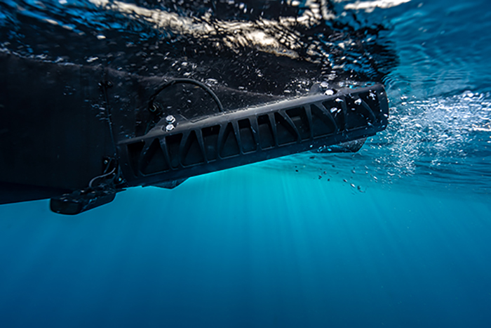 The Seakeeper Ride, a revolutionary new product ,in use view from under water.