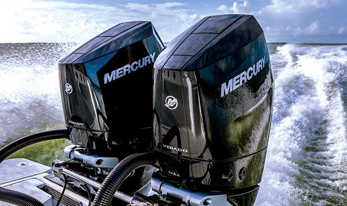 Mercury Marine V10 Verado 400 horsepower outboard engine in action on the water