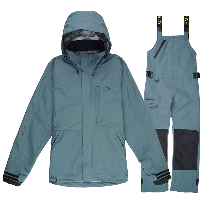 Sea blue hooded rain jacket with matching overalls