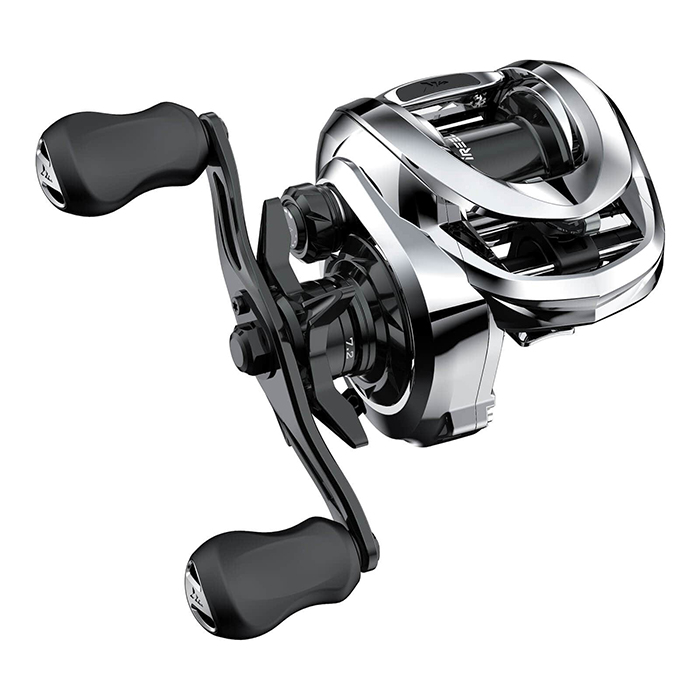 Silver and black fishing reel