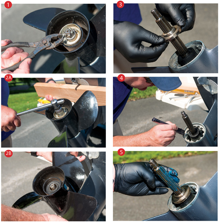 Five photos showing top boat propeller maintenance practices.