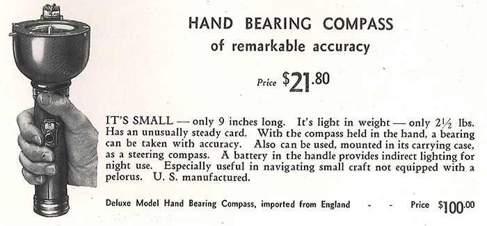 Black and white promotion for a 1950s deluxe hand bearing compass